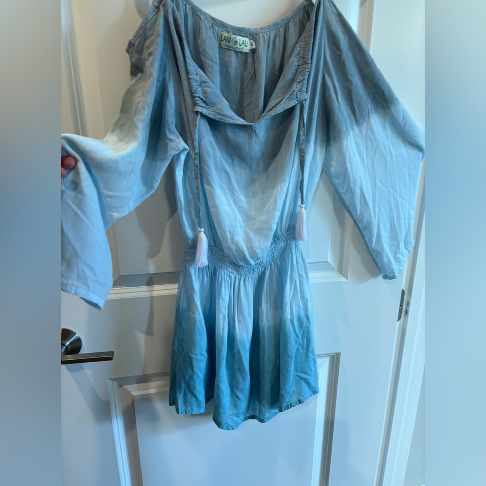 Blue Mini Dress/Cover up with Tie Front size medium/large